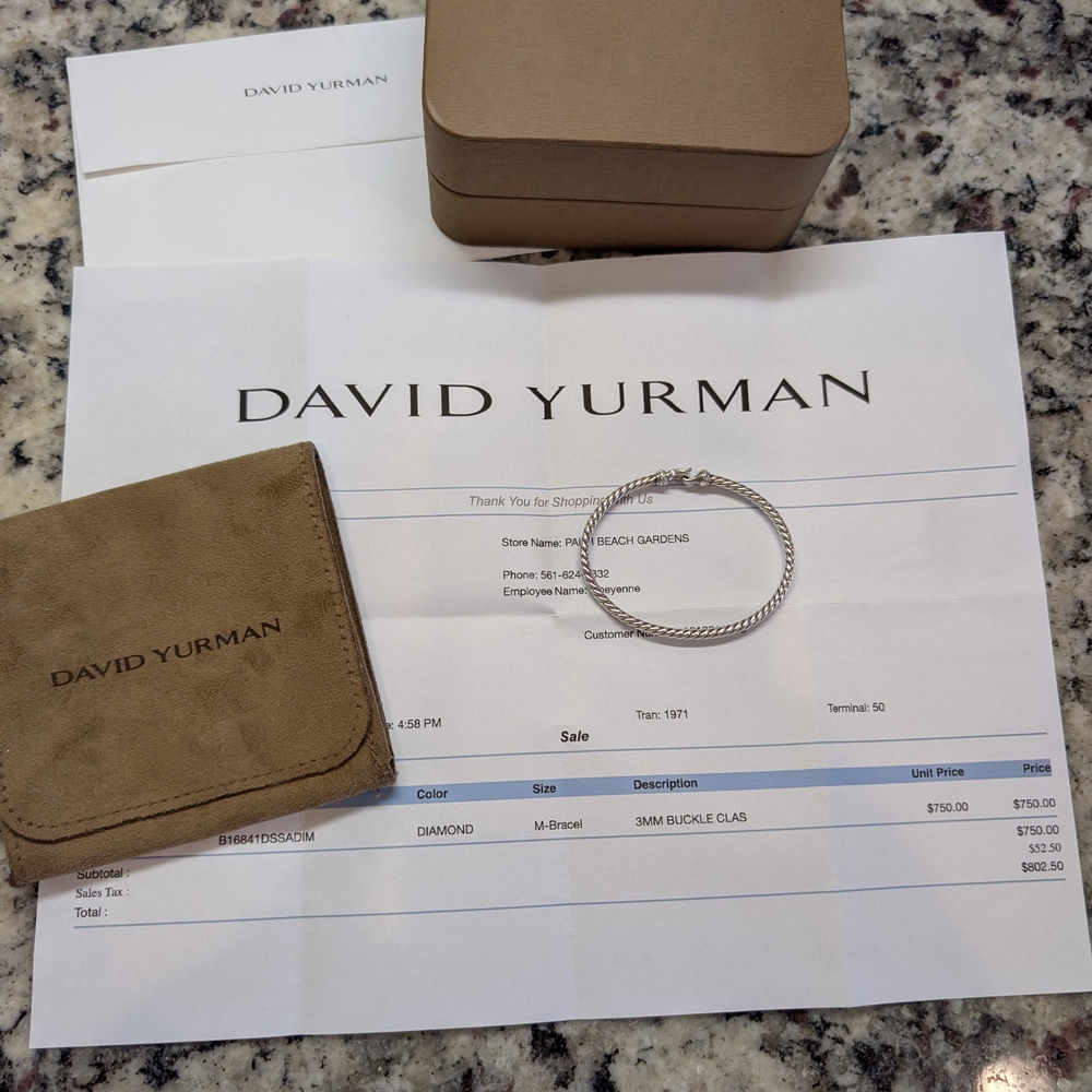 Authentic David Yurman Silver Buckle Cable Bracelet with Diamonds - Picture 2 of 14